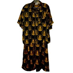 Izzy & Liv Black and Gold Patterned Queen Shirt and Pants Pajamas Set